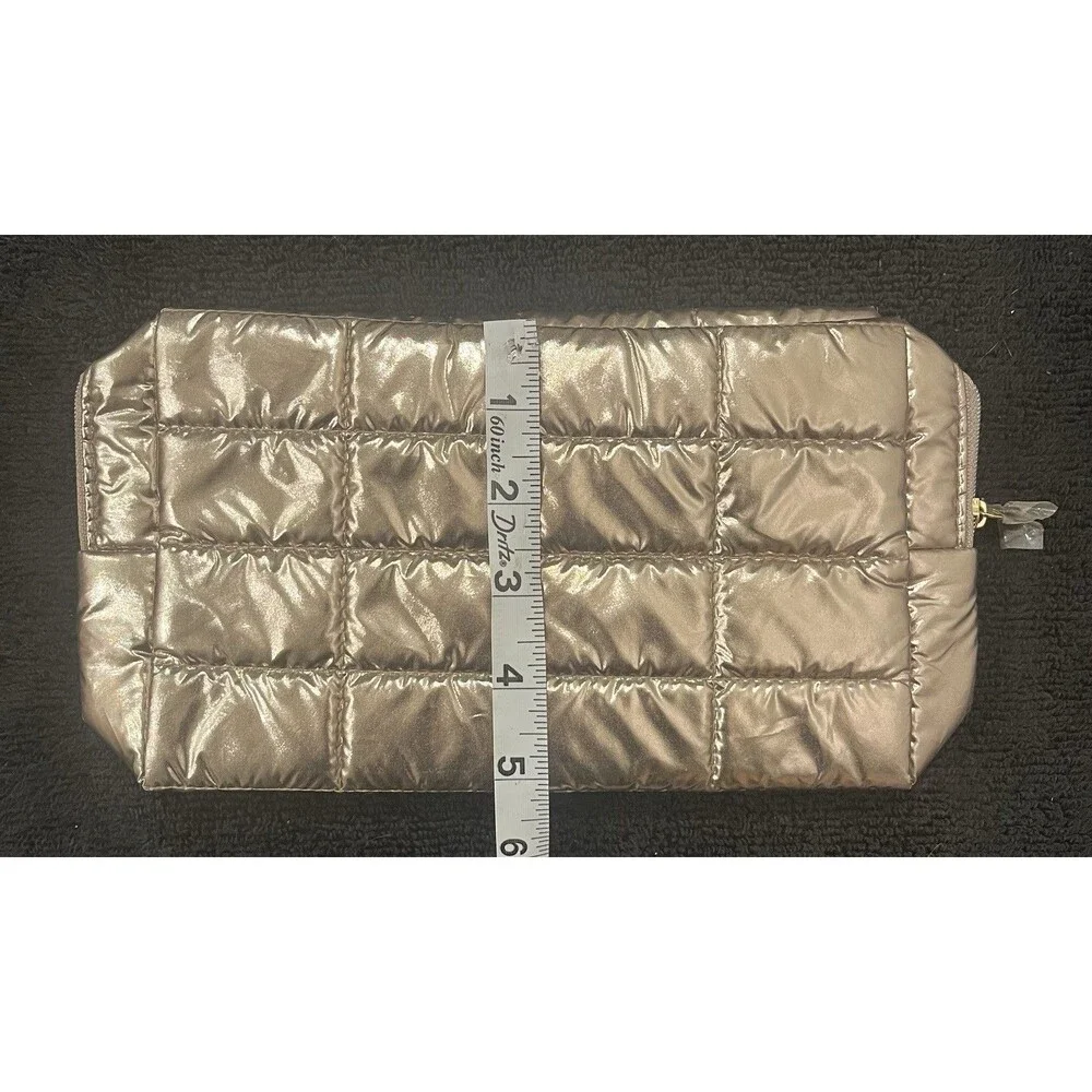 Sephora Quilted Metallic Bronze Makeup Cosmetic Travel Bag Zip Organizer Pouch